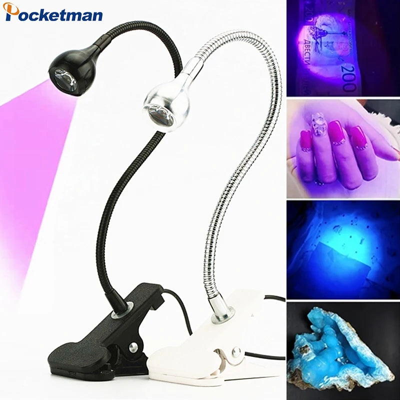 USB Ultraviolet Table Lamp LED Clip Desk UV Lights Mini Gel Curing Light Nail Dryer for Diy Nail Art for Cash Medical Detector