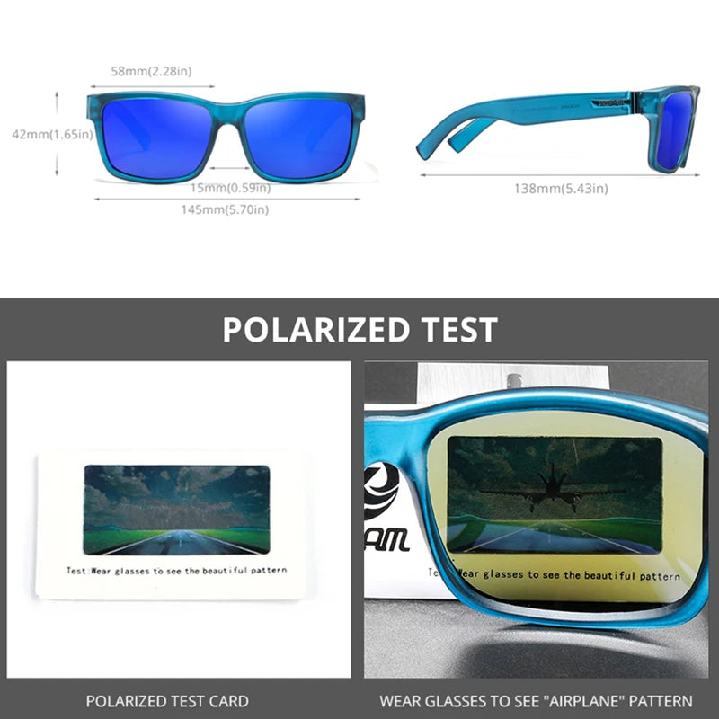 Luxury Sport Brand KDEAM New Fashion Polarized  Sunglasses Classic Square Men Azul Cristal Frame Outdoor Traveling Eyewear UV400