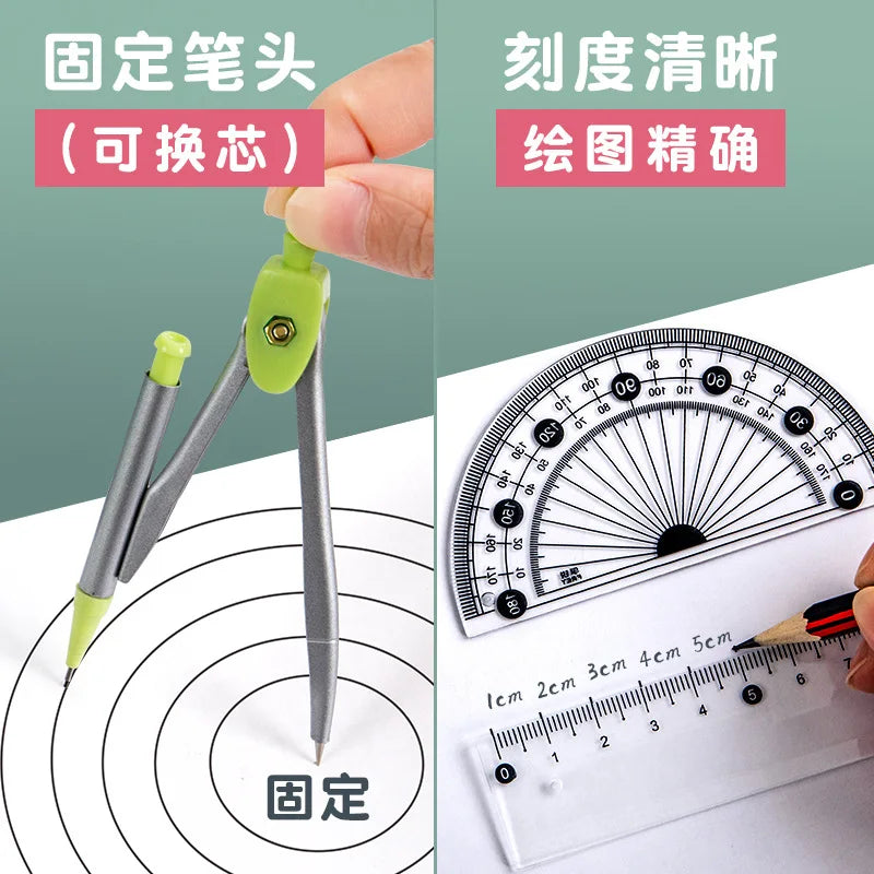 7pcs/Set Compass And Ruler Set Student Ruler Set Cute Rriangle Ruler Set Exam Specific Ruler Box Set Ruler Set School Starts