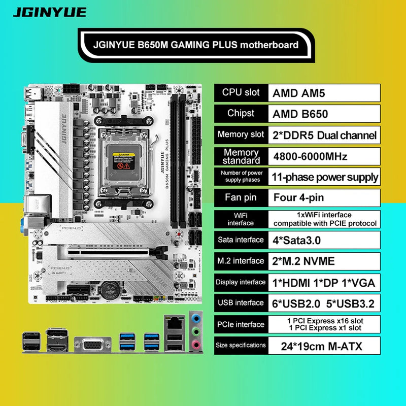 JGINYUE Gaming motherboard B650 Supports DDR5 64GB AMD R7000 8000 9000 Series motherboard Socket AM5 B650M GAMING PLUS