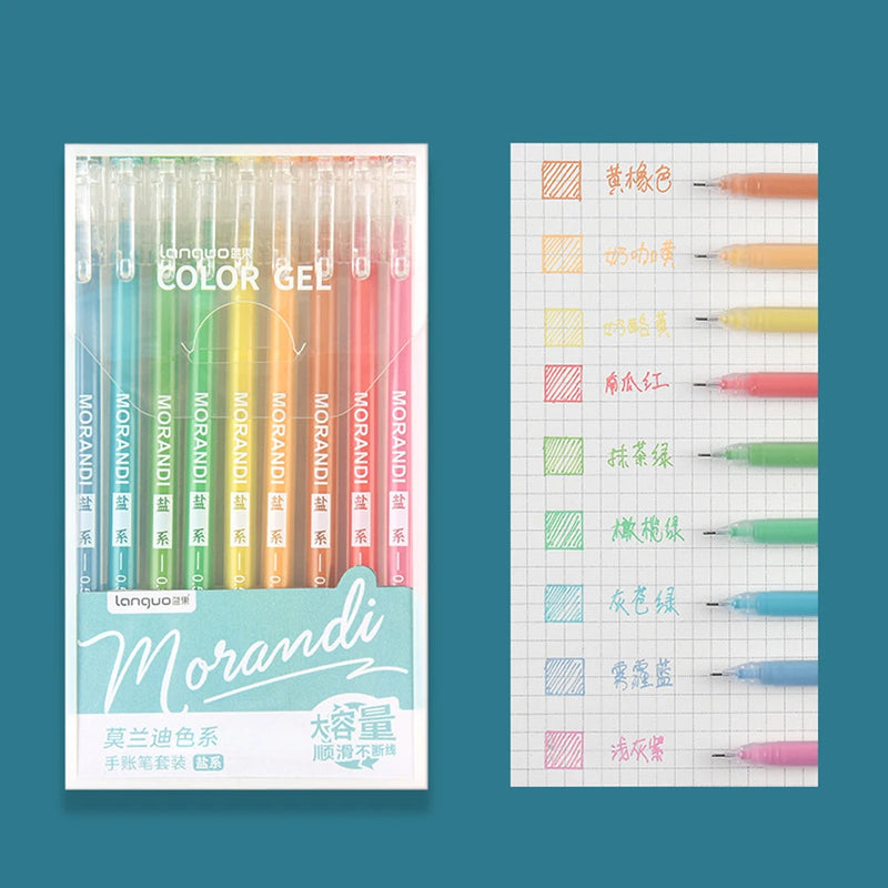 9 Pcs Colored Gel Pens Set Kawaii 9 Colors 0.5mm Ballpoint Pen for Journal Cute School Stationary Supplies