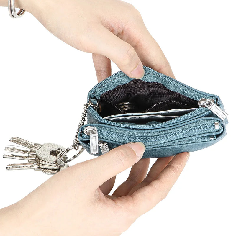 Royal Bagger Mini Leather Coin Purse with Keychain, Multi Storage Bag for Women, Minimalist Coin & Key Zip Wallet 1692