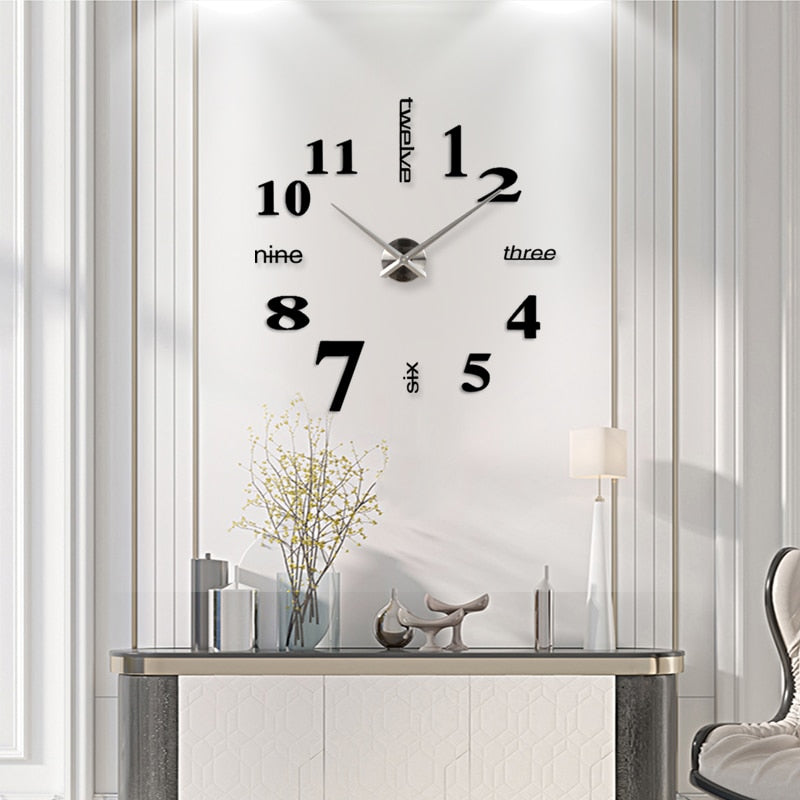 Large Wall Clock Quartz 3D DIY Big Watch Decorative Kitchen Clocks Acrylic Mirror Sticker Oversize Wall Clocks Home Letter Decor