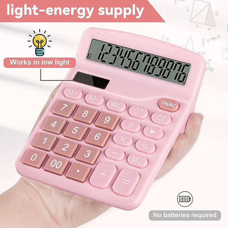 Office Calculators Desktop, 12-Digit Dual Power Cute Calculator with Large LCD Display Big Button for Office Home and School (Pi