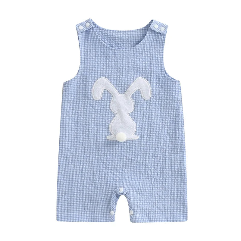 Infant Unisex Easter Romper Sleeveless Round Neck Bunny Embroidery Carrot Embroidery  Outfit for Baby Boy Girl