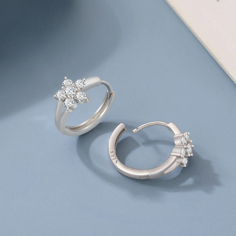 Solid 925 Sterling Silver Jewelry New Crystal Zircon Flower Hoop Earrings For Women Fashion XY0151