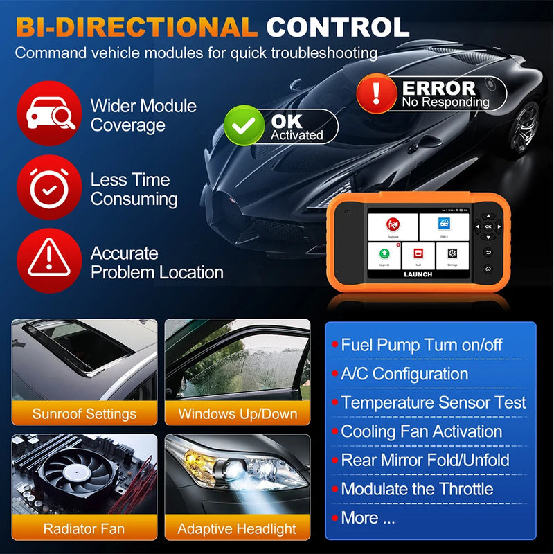 LAUNCH X431 Creader ELITE 2.0 BBA FGC Car Diagnostic Tool Auto OBD OBD2 Scanner All System ECU Coding Bi-Directional Free Update