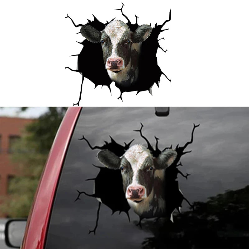 Funny 3d Auto Car Window Sticker Pig Dog Horse Cow Broken Window Electrostatic Stickers Glass Decal Bathroom Wall Art Decor