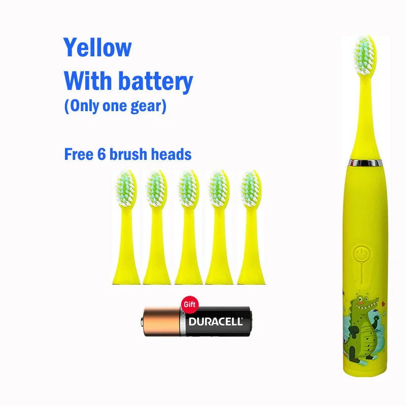 Children Electric Toothbrush With Replace Brush Heads Kids Cartoon Toothbrush Ultrasonic Sonic Electric Toothbrush With 6 Head