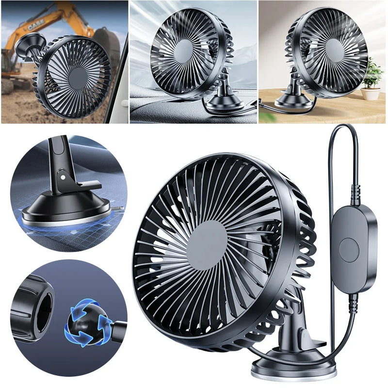 Car Fan 12V/24V USB Car Dashboard Cooling Fan Large Wind Single Head Ventilator With Suction Cup Auto Cooling Fan Car Accessory
