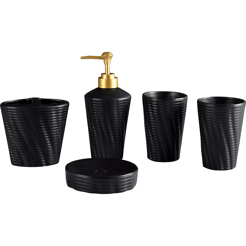 Nordic Black Frosted Bathroom Set Art Modeling Ceramic Lotion Bottle Toothbrush Holder Soap Tray Creative Fashion Toiletries