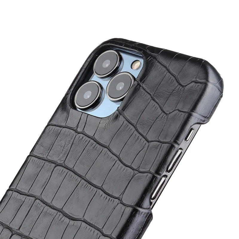 Crocodile Grain Leather Case For iPhone 16 15 13 14 11 12 Pro Max 13 Mini XR X XS Suede Lining Hard PC Shockproof Cover