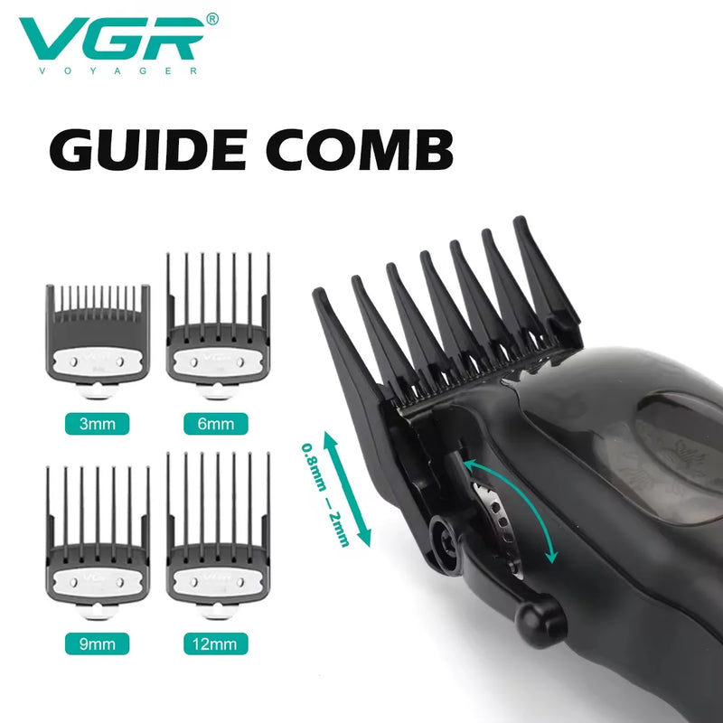 VGR Hair Clipper Professional Cordless Barber Trimmer Adjustable Portable Cutting Machine Digital Display Clipper for Men V-269