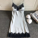 Summer Ice Silk Nightgown Women Sexy Backless Pajamas Thin Stain Lace Patchwork Sleepwear Nighty Gown Female Night Wear 잠옷