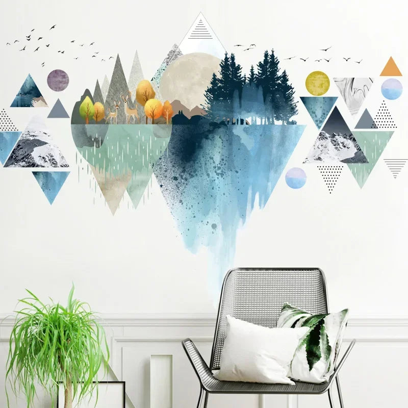 New 1pcs Nordic Triangle Dreamy Mountain Wall Stickers Living Room Bedroom Decoration Vinyl Decals Creative Home Decor