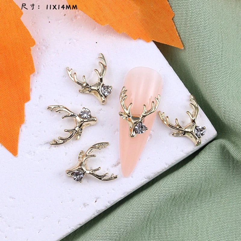 10PCS Luxury Alloy 3D Christmas Nail Art Decoration Supplies Jewelry Accessory Parts Elk Charms Deer Rhinestones For Manicure