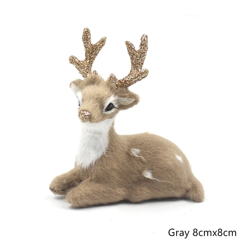 Simulation Christmas Deer Model Favor Xmas Home Decoration Craft Ornaments Display Table Reindeer Elk Animal Miniatures Kid Gift