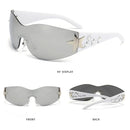Rimless Y2K Sunglasses for Women and Men Star Wrap Around Sun Glasses Trendy Cool Black Sunglasses Fashion Shades for Outdoor