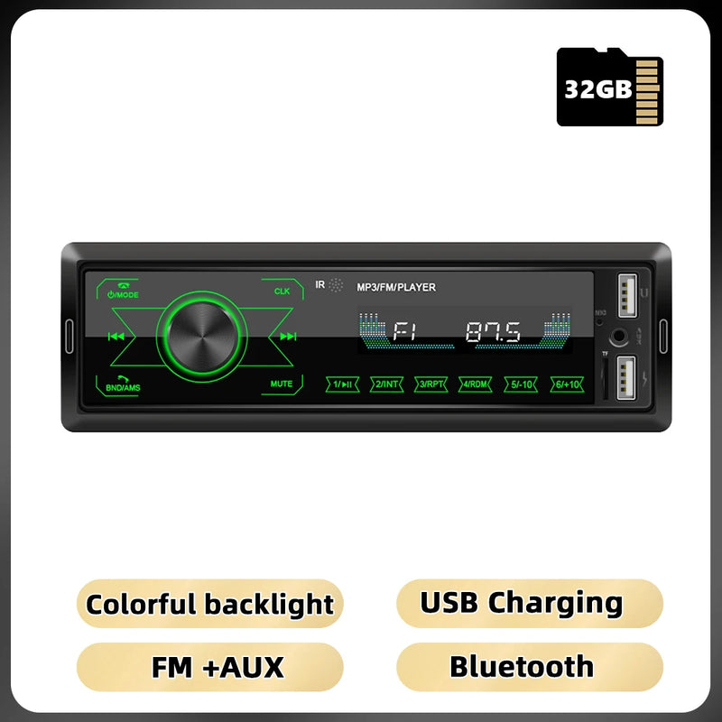 Podofo 1Din Double USB MP3 Player ISO Port Car Radio Key Touch USB 4 Channel Audio Output Bluetooth Remote Control Car Stereo