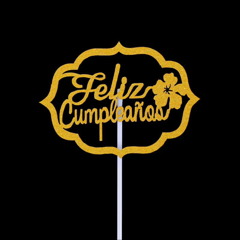 Spanish Cake Topper Happy Birthday Party Decoration Flowers Cake Baking Decor Cupcake Topper Bowknot Topper