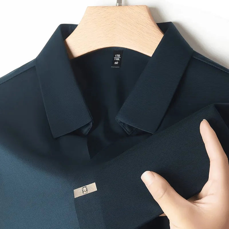 Light luxury fashionable men's shirt with no zipper design polo shirt summer ice silk comfortable casual solid color men's shirt