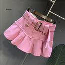 Fashion Patchwork Pleated Denim Skirt for Women's High-Waist Casual Loose A-Line Skirts Female 2023 Spring New
