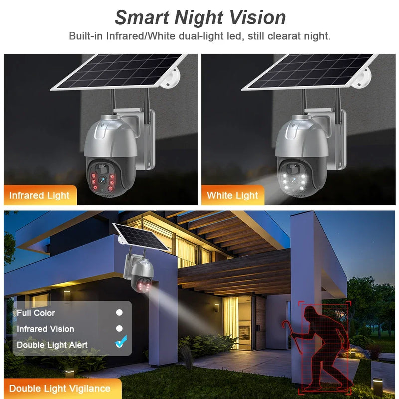 SANSCO 4K 8MP 4G PTZ Solar Camera Battery PIR Motion Detection Outdoor 4MP Security CCTV Surveillance IP Camera V380 Pro