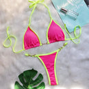 New In Swimsuit Woman 2024 Candy Color Sexy String Bikini Set Patchwork Metal Pearl Women's Swimwear Holiday Matching Sets