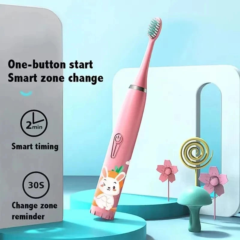 Children Electric Toothbrush With Replace Brush Heads Kids Cartoon Toothbrush Ultrasonic Sonic Electric Toothbrush With 6 Head