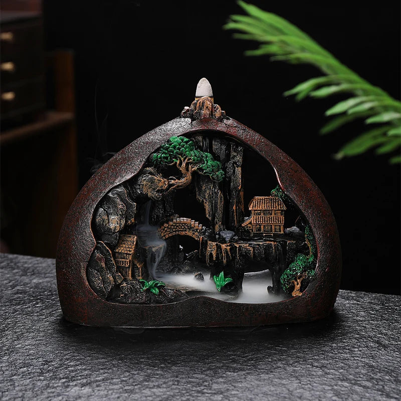 Resin Incense Burner Waterfall Mountains River Censer Smoke Backflow  Aroma Incense Burners Holder for Home Ornaments Decoration