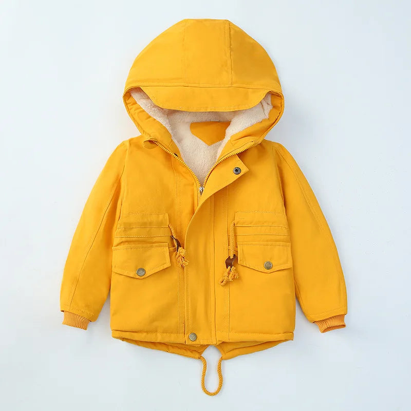 Boys Girls Winter Jacket Children Plus Velvet Thick Warm Coats Kids Fashion Zipper Outwears Autumn Hooded Windbreaker Clothing