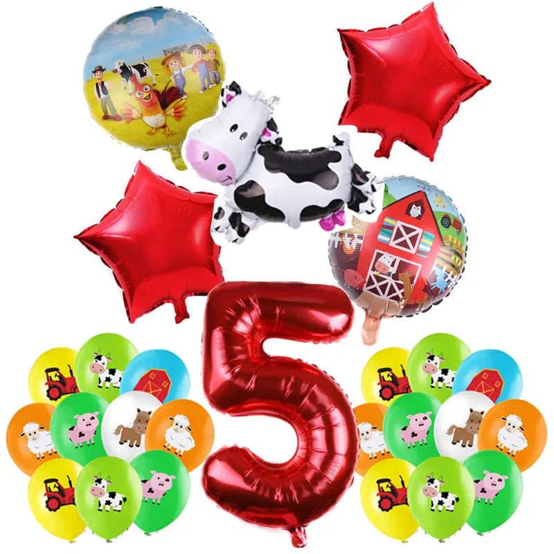 Farm Animal Theme Birthday Party Decorations Ranch Event Suppplies Cow Chicken Disposable Tableware Latex Aluminum Foil Balloon