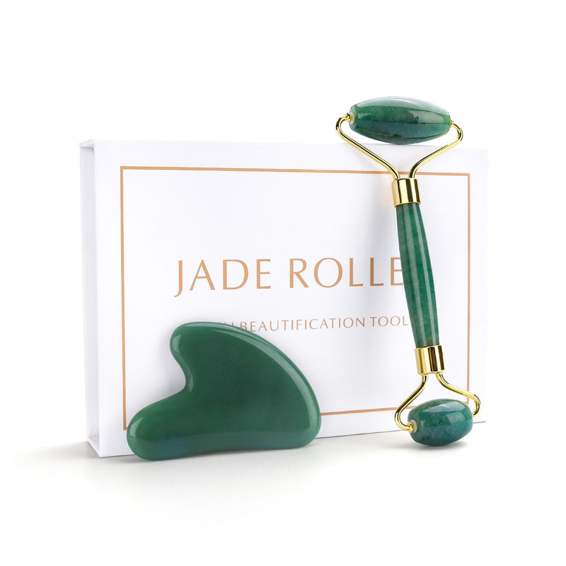 Jade Roller Heart Gua Sha Scraping Board Rose Quartz Facial Massager for Face Body Slim Lift Natural Stone Skin Care Tool Set