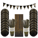 Black Golden Dot Disposable Tableware Set Plate Straws Paper Cup Birthday Christmas Halloween Baby Shower Wedding Party Decor