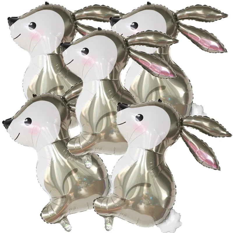 5pcs Easter Cute Rabbit Balloons White Bunny Shaped Balloons Happy Easter Foil Balloons for Easter Party Decors Kids Birthday