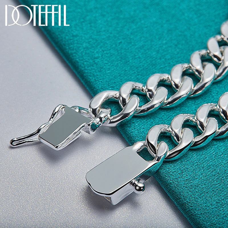 DOTEFFIL 2pcs 925 Sterling Silver 8mm 10mm Smooth Sideways Chain Bracelet Set For Man Women Wedding Engagement Party Jewelry