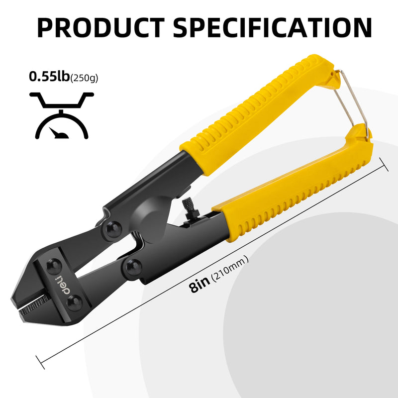 Deli 8in Bolt Cutter Yellow,Heavy-Duty Cutting Tool with Durable Steel Jaws, Ideal for Wires, Bolts, and Chains