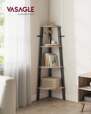 VASAGLE Corner Shelf Unit, 4-Tier Corner Shelf, Ladder Shelf for Living Room, Bookshelf or Plant Stand, Industrial Accent