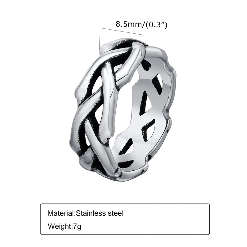 Mprainbow Men's Twisted Chain Ring, Never Fade Silver Color Stainless Steel Hollow Bands Ring Gift to Dad Father BFF Jewelry