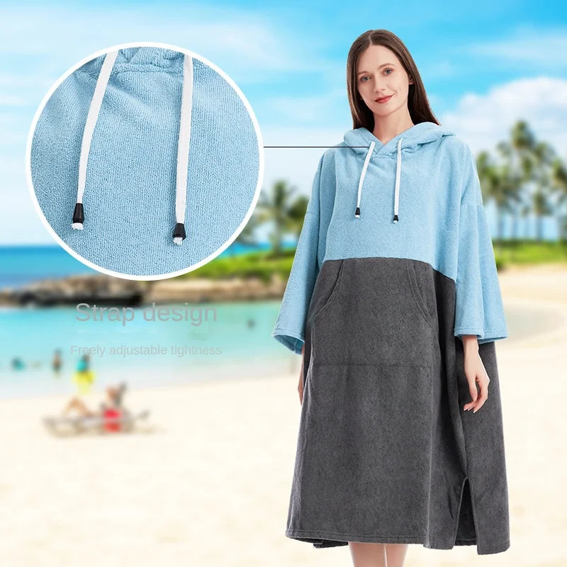 Sun Protection Bathrobe Bath Towel Extra Large Hooded Beach Wetsuit Towel Changing Robe Quick Dry Microfiber Towelling For Adult
