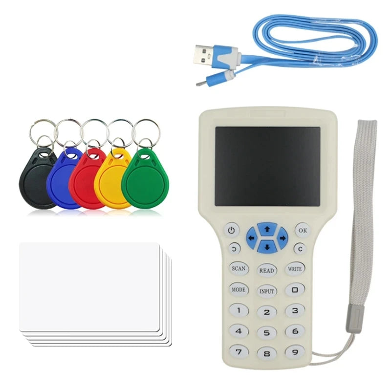 English Version 10 Frequency RFID Reader Writer Copier LCD Screen Duplicator With USB Cable For IC/ID 125KHz 13.56MHz Card