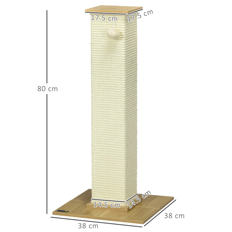 PawHut 80cm Sisal Rope Scratching Post, Cat Scratching Post - White