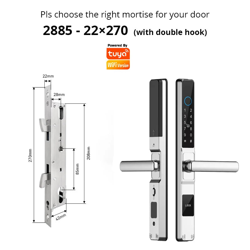 Tuya WiFi Smart Aluminum Door Lock Waterproof Fingerprint APP Password RFID Card Digital Electronic Glass Sliding Door Lock