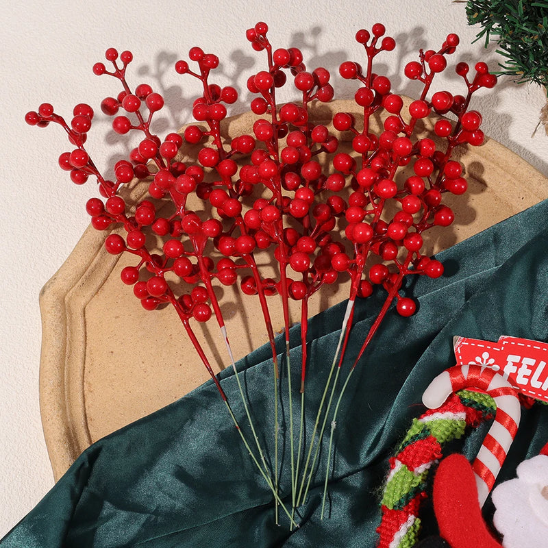 10/1Pcs Artificial Red Berries Stems Plastic Christmas Holly Berries Branches DIY Xmas Tree Ornaments New Year Party Decor Gifts