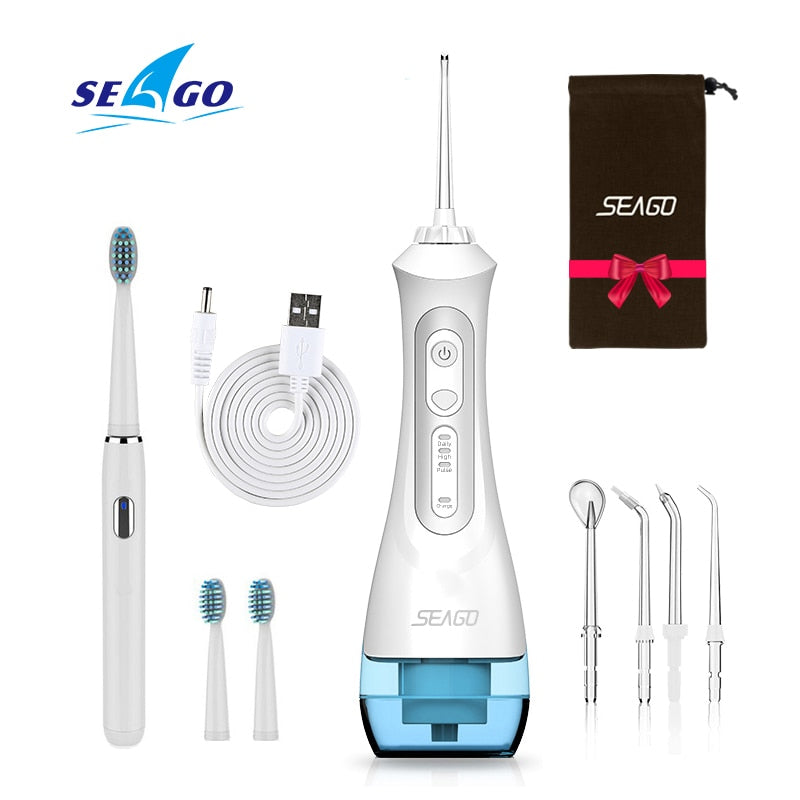 Seago Rechargeable Electric Toothbrush with Water Flosser Adults Sonic Tooth Brush Oral Dental Irrigator White Black Home Gift