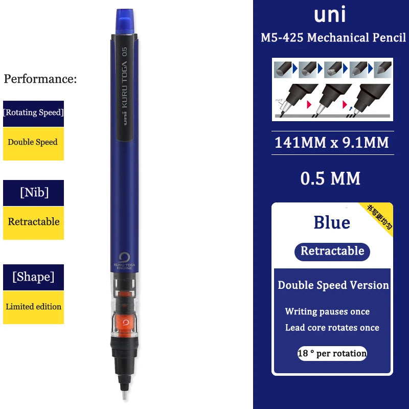 Uni Mechanical Pencil M5-452 Kuru Toga 0.5MM Breakproof Lead lapicero lapices portaminas with Eraser School Student Stationery
