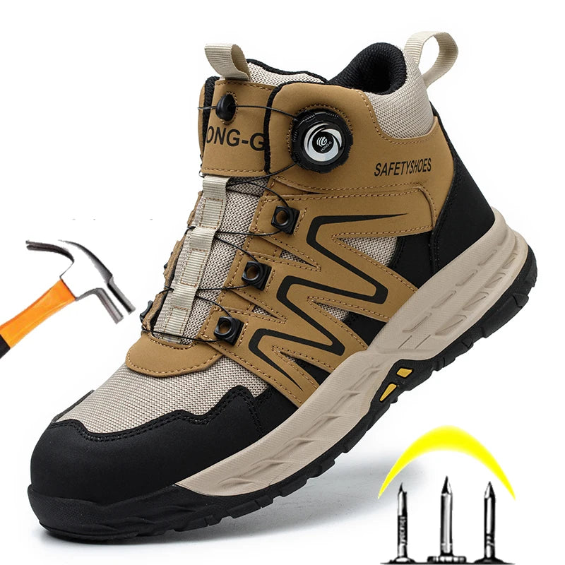 NEW Rotary Buckle Security Boots Steel Toe for Men Work Sneakers Women Boots Breathable Shoes Safety Puncture-Proof Men Boots