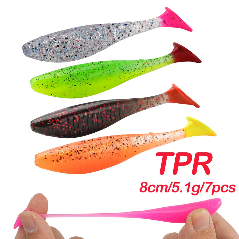 6pcs/lot Soft Swimbait 8cm 5.1g Floating T-Tail Fishing Lure TPR Paddle Tail Soft Lure Material Fishing Baits