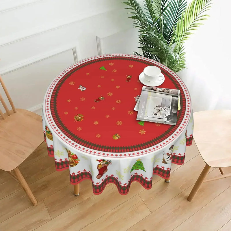 Christmas Table Cloth Red Round Christmas Tablecloth 60 Inch Washable Reusable Winter Snowflake Tablecloth for Holiday Party