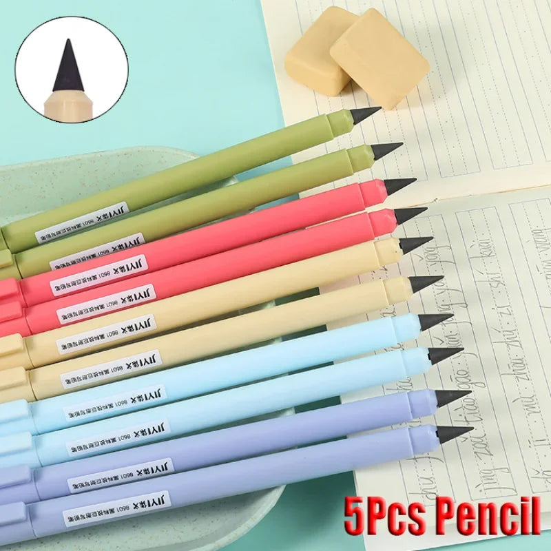 5Pcs Inkless Pencil Unlimited Writing No Ink HB Eternal Pen Sketch Drawing Pencil Set Kid Stationery School Office Supplies